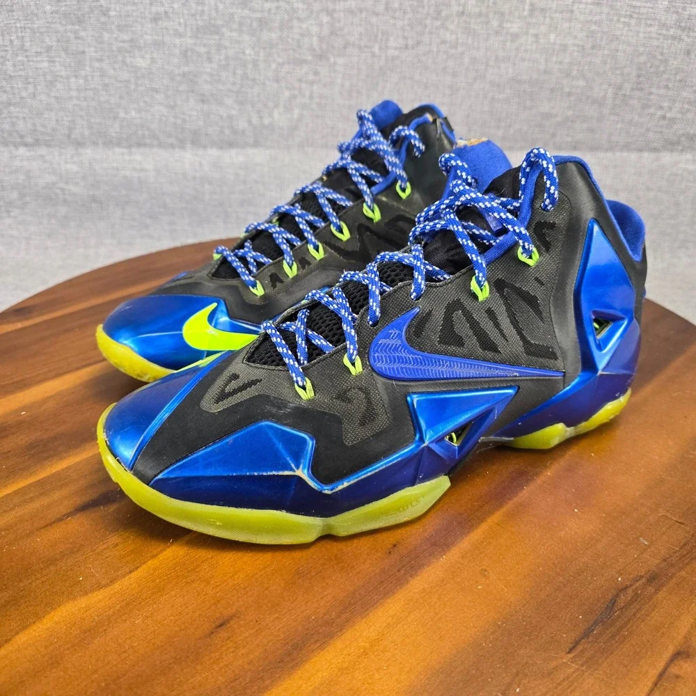 Nike LeBron 11 iD Custom Mens 9.5 Black Blue Volt Basketball Shoes 641216-991